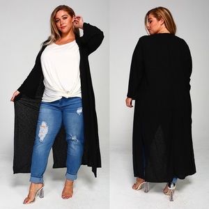 Plus Black Long Sleeve Cardigan